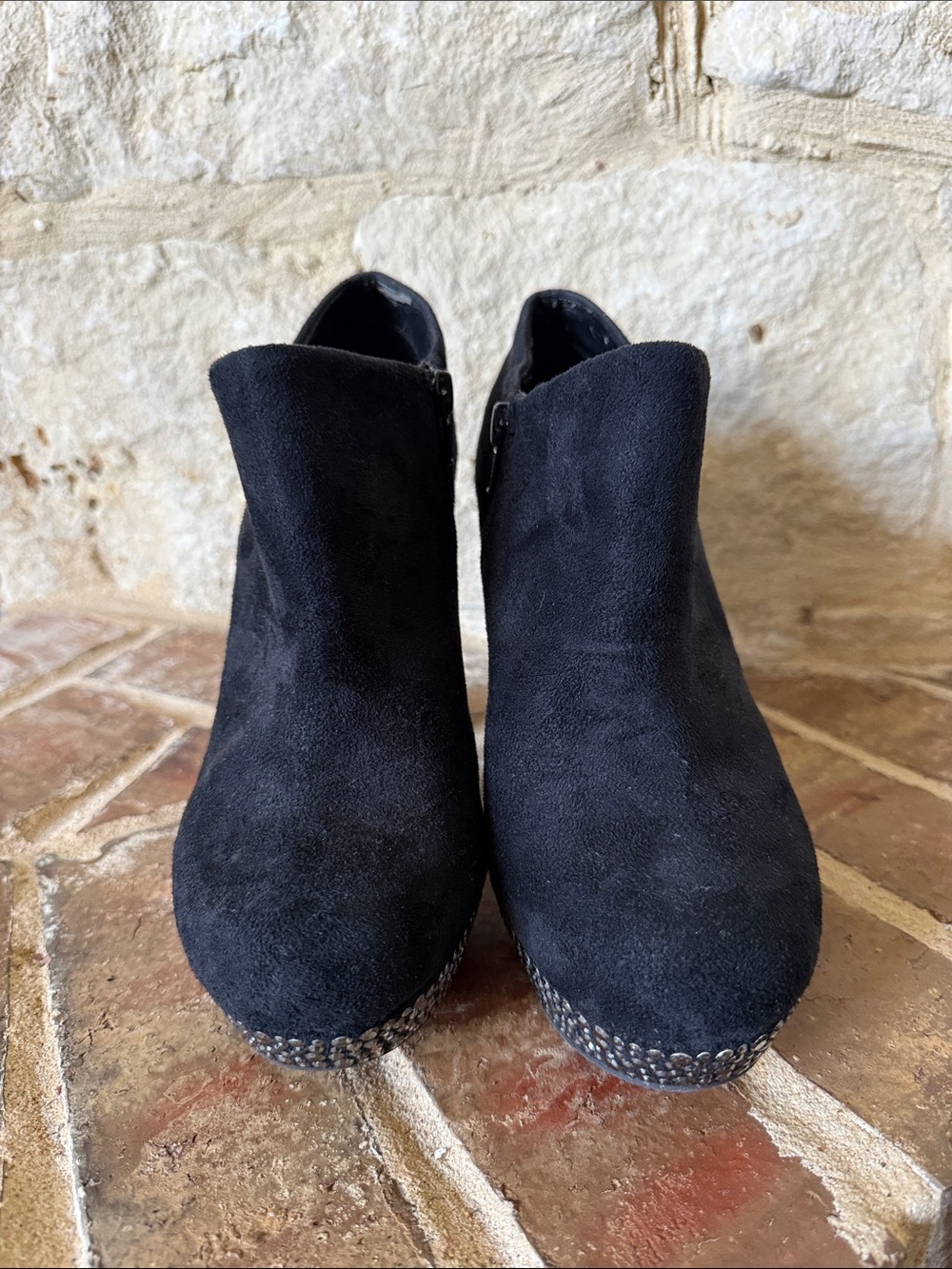 Gianni Bini Black Suede Crystal-Embellished Heel Ankle Booties - Picture 3 of 8